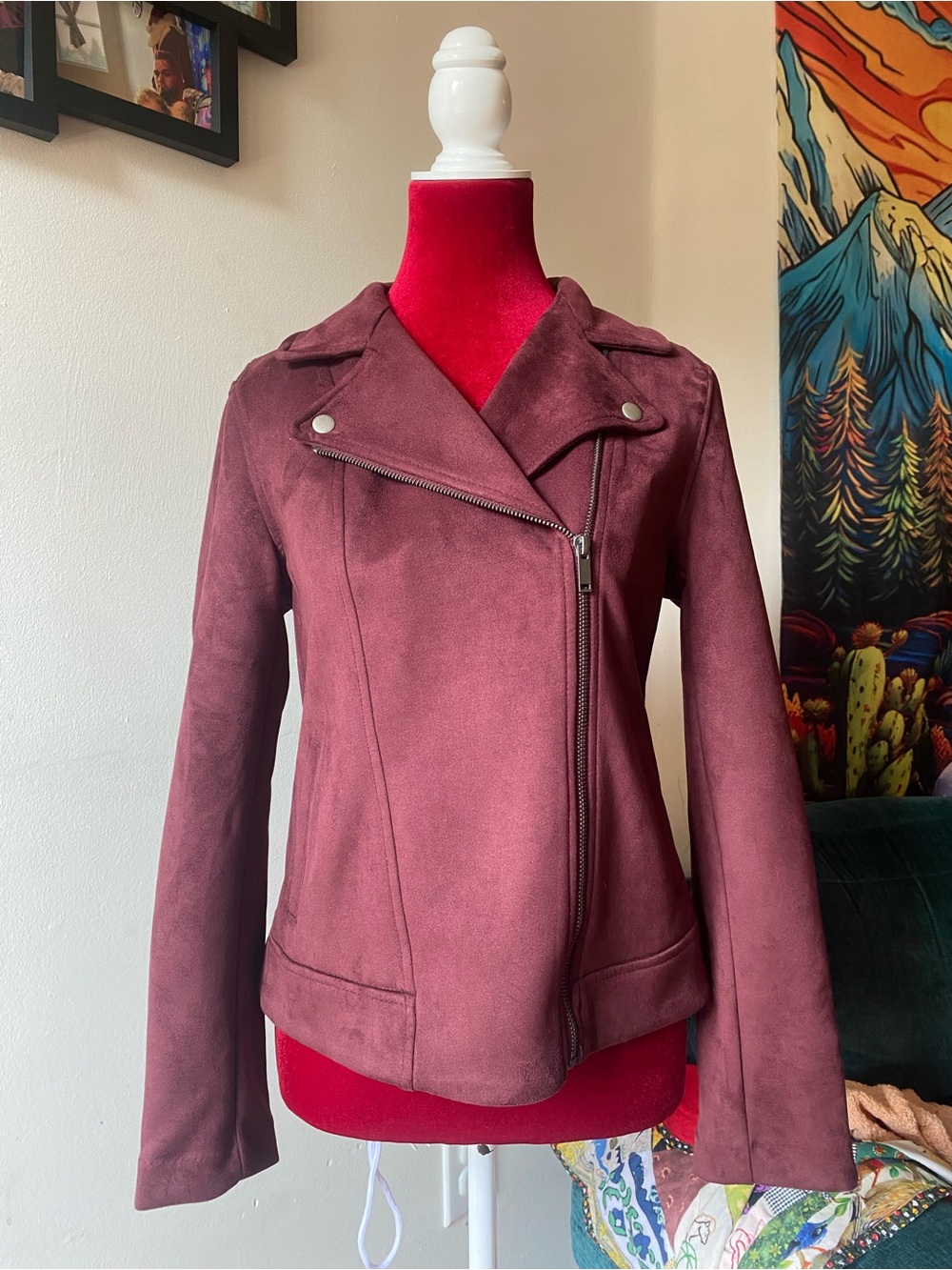 Old Navy Burgundy Faux Suede Moto Jacket
